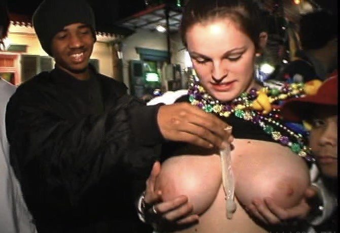 Lesbian lets horny boys play with her big tits at Mardi Gras #n93fB62a