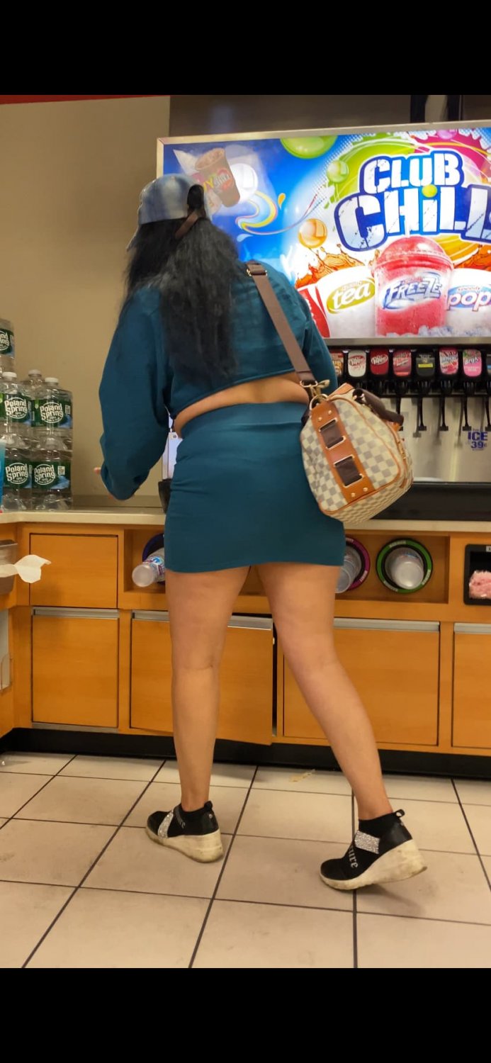 Blue Skirt Bend Over Store Candid #BxTJss4D